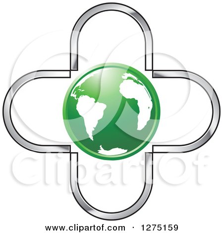 Clipart of a Green and White Earth in a Silver Cross - Royalty Free Vector Illustration by Lal Perera