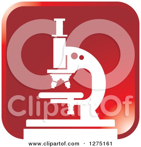 Clipart of a Square Red and White Microscope Science Icon - Royalty Free Vector Illustration by Lal Perera