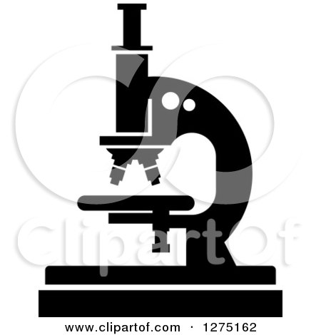 Clipart of a Black and White Microscope Science Icon - Royalty Free Vector Illustration by Lal Perera