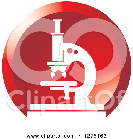 Clipart of a Round Red and White Microscope Science Icon - Royalty Free Vector Illustration by Lal Perera