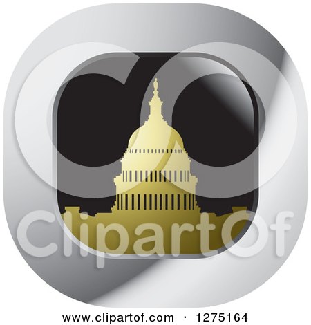 Clipart of a Silhouetted Capitol Building in a Square Icon - Royalty Free Vector Illustration by Lal Perera