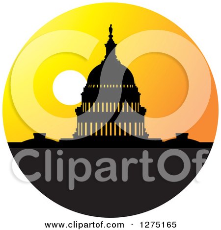 Clipart of a Silhouetted Capitol Building at Sunset - Royalty Free Vector Illustration by Lal Perera