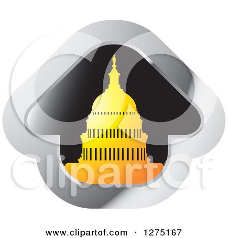 Clipart of a Silhouetted Capitol Building in an Arrow Icon - Royalty Free Vector Illustration by Lal Perera