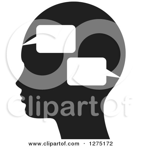Clipart of a Black Silhouetted Head with Speach Balloons - Royalty Free Vector Illustration by Lal Perera