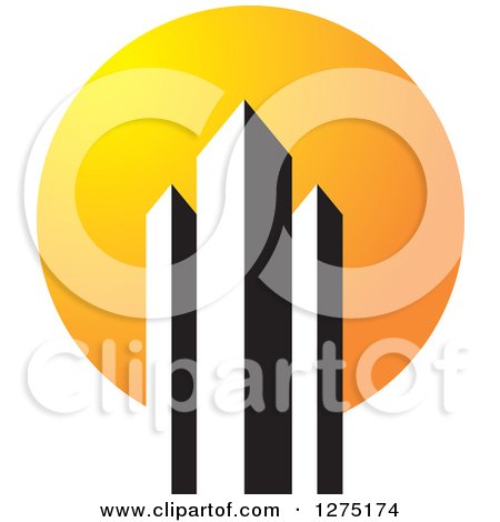 Clipart of Black and White Skyscrapers over a Sun - Royalty Free Vector Illustration by Lal Perera