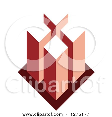 Clipart of a Red Geometric City Design - Royalty Free Vector Illustration by Lal Perera