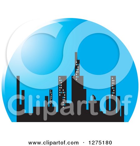 Clipart of a City Skyline in a Blue Circle - Royalty Free Vector Illustration by Lal Perera