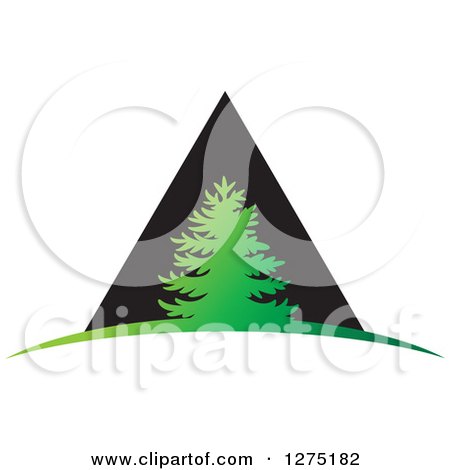 Clipart of a Green Evergreen Tree over a Black Triangle - Royalty Free Vector Illustration by Lal Perera