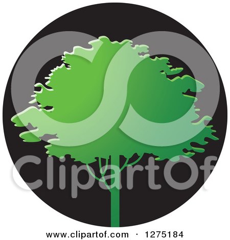 Clipart of a Green Tree over a Black Circle - Royalty Free Vector Illustration by Lal Perera