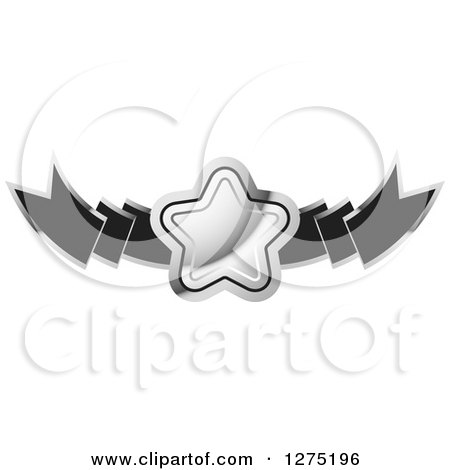 Clipart of a Silver Star and Black Ribbon Banner - Royalty Free Vector Illustration by Lal Perera