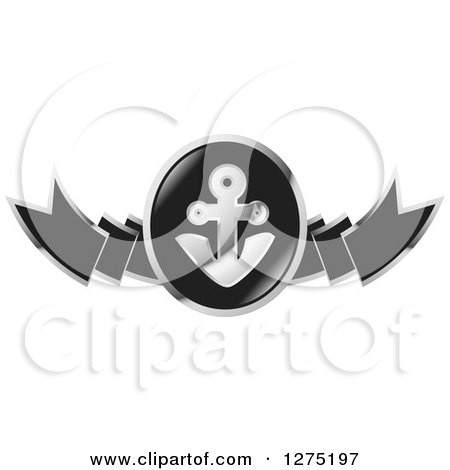 Clipart of a Grayscale Anchor and Banner Icon - Royalty Free Vector Illustration by Lal Perera
