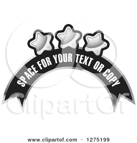 Clipart of a Black and Silver Arched Banner with Sample Text and Stars - Royalty Free Vector Illustration by Lal Perera