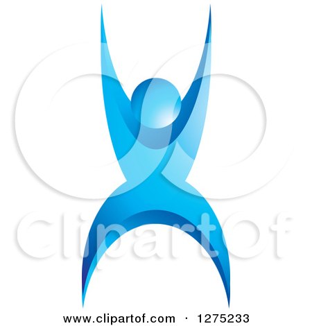 Clipart of a Happy Blue Person Jumping 2 - Royalty Free Vector Illustration by Lal Perera