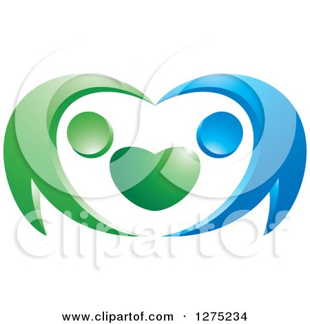 Clipart of a Blue and Green Abstract Couple and Heart Design - Royalty Free Vector Illustration by Lal Perera