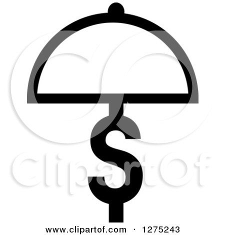 Clipart of a Black and White Dollar Symbol and Cloche Platter - Royalty Free Vector Illustration by Lal Perera