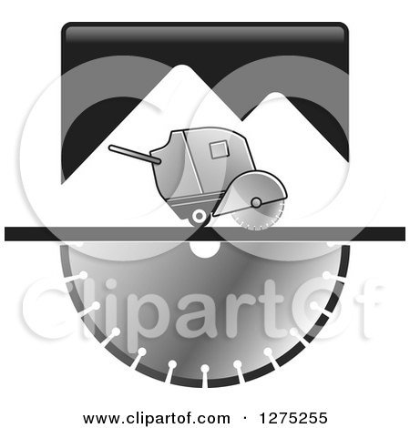 Clipart of a Concrete Cutter Machine and Giant Saw with Mountains - Royalty Free Vector Illustration by Lal Perera