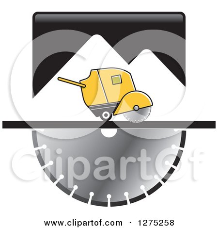 Clipart of a Concrete Cutter Machine and Giant Saw with Mountains 2 - Royalty Free Vector Illustration by Lal Perera