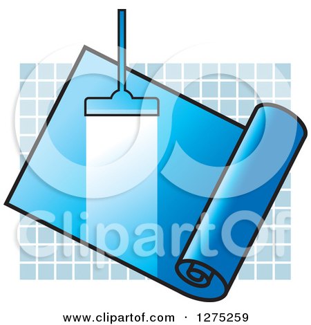 Clipart of a Carpet Cleaner Leaving a Streak in a Blue Roll over Tiles - Royalty Free Vector Illustration by Lal Perera