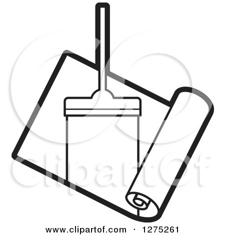 Clipart of a Black and White Carpet Cleaner Leaving a Streak in a Roll over Tiles - Royalty Free Vector Illustration by Lal Perera