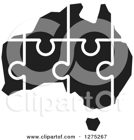 Clipart of a Black and White Australia Puzzle Map - Royalty Free Vector Illustration by Lal Perera