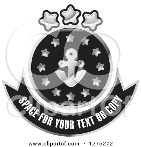 Clipart of a Grayscale Anchor and Stars Icon with a Sample Text Banner - Royalty Free Vector Illustration by Lal Perera