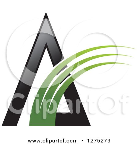 Clipart of a Black Pyramid with a Green Swoosh - Royalty Free Vector Illustration by Lal Perera