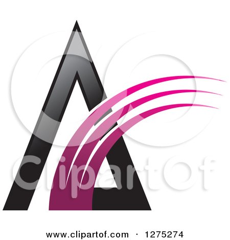 Clipart of a Black Pyramid with a Pink Swoosh - Royalty Free Vector Illustration by Lal Perera