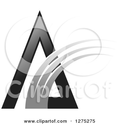 Clipart of a Black Pyramid with a Gray Swoosh - Royalty Free Vector Illustration by Lal Perera