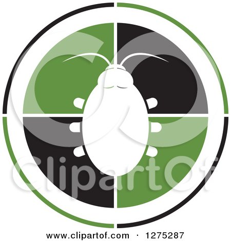 Clipart of a White Silhouetted Beetle on a Black and Green Circle - Royalty Free Vector Illustration by Lal Perera