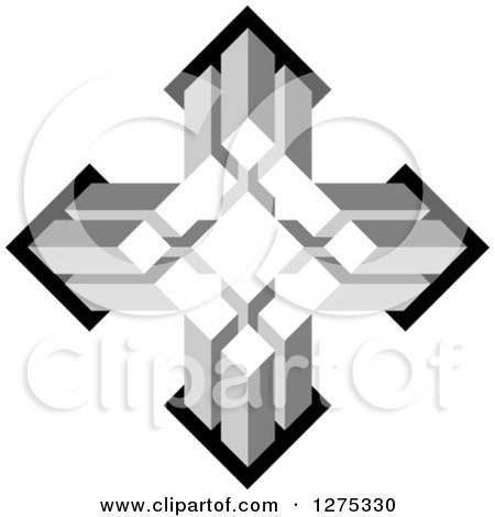 Clipart of a Grayscale Cubic Cross Design - Royalty Free Vector Illustration by Lal Perera