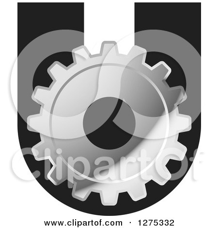 Clipart of a Silver Gear on a Letter U - Royalty Free Vector Illustration by Lal Perera
