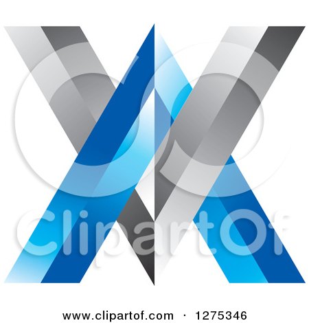 Clipart of a Blue and Silver Abstract VV Logo - Royalty Free Vector Illustration by Lal Perera
