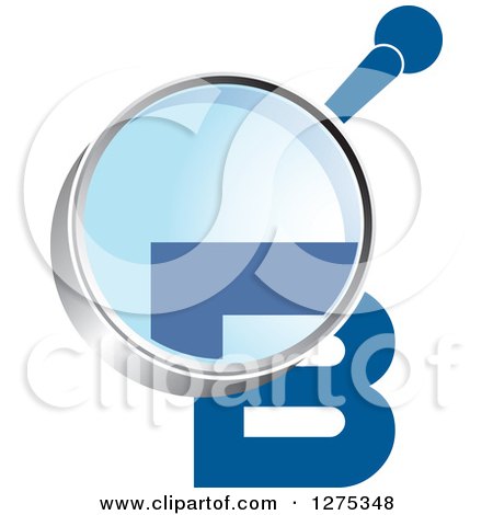 Clipart of a Magnifying Glass over a Blue Letter B - Royalty Free Vector Illustration by Lal Perera