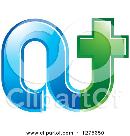 Clipart of a Blue and Green Abstract aT Logo - Royalty Free Vector Illustration by Lal Perera