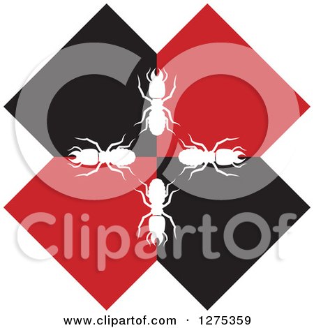 Clipart of White Silhouetted Termites on a Black and Red Letter X - Royalty Free Vector Illustration by Lal Perera