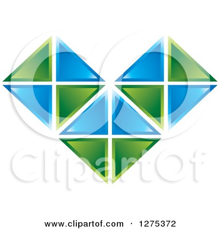 Clipart of a Blue and Green Geometric Heart Tile Design - Royalty Free Vector Illustration by Lal Perera