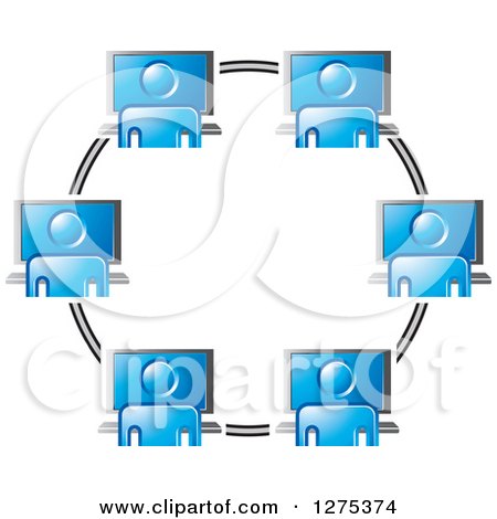 Clipart of a Circle of Networked Employees and Computers - Royalty Free Vector Illustration by Lal Perera