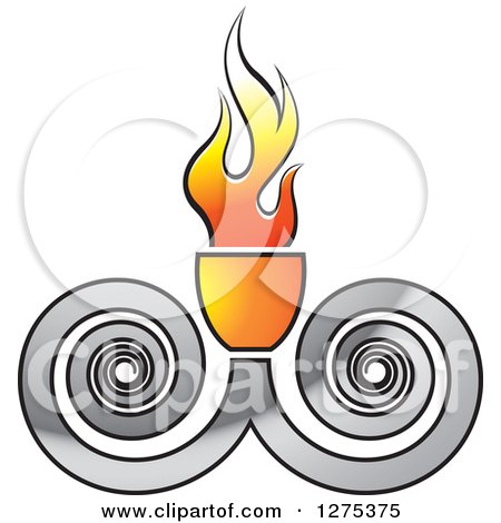 Clipart of a Flaming Bowl with Silver Swirls - Royalty Free Vector Illustration by Lal Perera