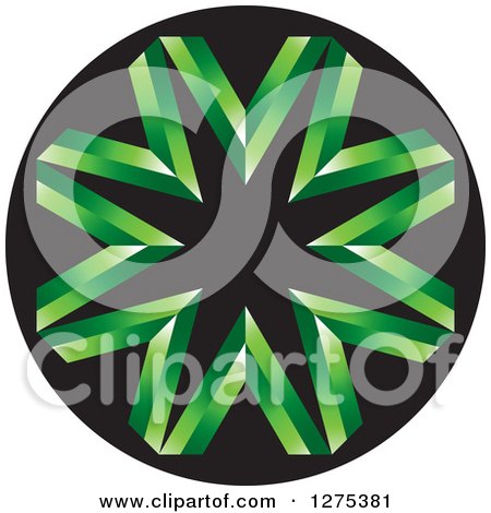 Clipart of a Green Abstract Burst on a Round Black Icon - Royalty Free Vector Illustration by Lal Perera