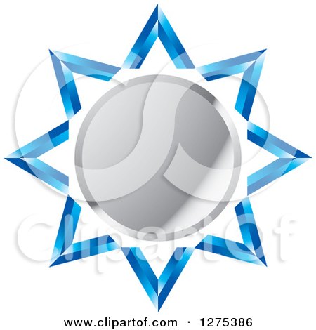 Clipart of a Round Silver Icon and Blue Burst - Royalty Free Vector Illustration by Lal Perera