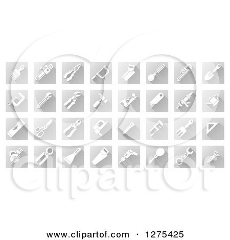 Clipart of White Tool Icons on Gray Squares - Royalty Free Vector Illustration by AtStockIllustration