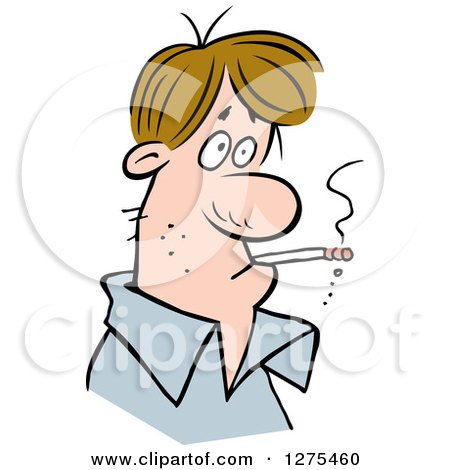 Clipart of a Brunette White Guy Smoking a Cigarette - Royalty Free Vector Illustration by Johnny Sajem