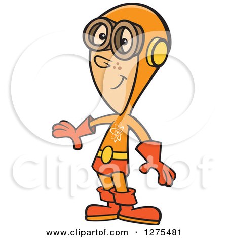 Cartoon Clipart of a Super Hero Caucasian Boy Wearing Goggles - Royalty Free Vector Illustration by toonaday