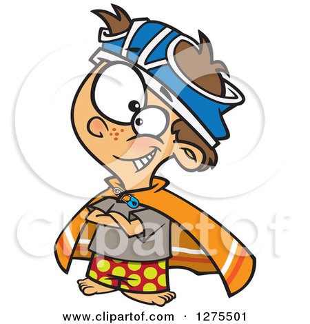 Cartoon Clipart of a Caucasian Boy Pretending to Be a Super Hero, with Underwear on His Head - Royalty Free Vector Illustration by toonaday