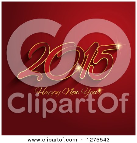 Clipart of a 2015 Happy New Year Greeting on Red with Gold Sparkles - Royalty Free Vector Illustration by KJ Pargeter