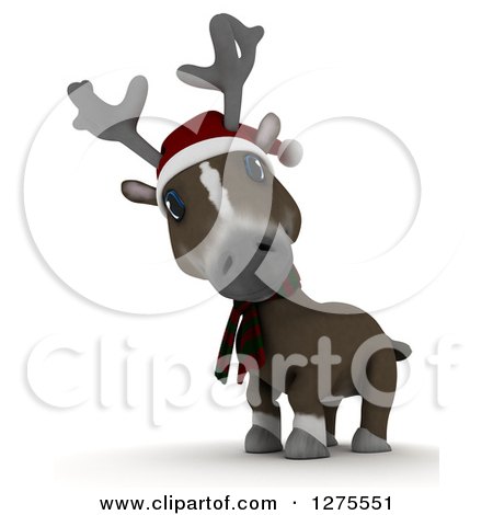 Clipart of a 3d Curious Christmas Reindeer over White - Royalty Free Illustration by KJ Pargeter