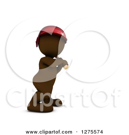 Clipart of a 3d Brown Man Baseball Player Batting - Royalty Free Illustration by KJ Pargeter