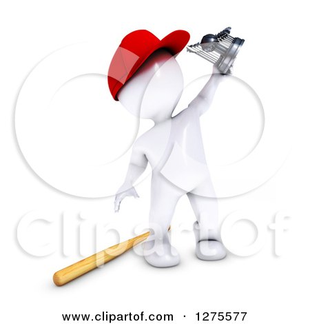 Clipart of a 3d White Man Baseball Player Holding up a Trophy - Royalty Free Illustration by KJ Pargeter