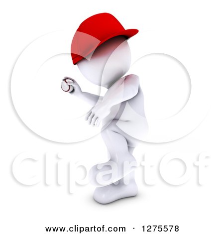 Clipart of a 3d White Man Baseball Player Pitching - Royalty Free Illustration by KJ Pargeter