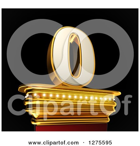 Clipart of a 3d 0 Number Zero on a Gold Pedestal over Black - Royalty Free Illustration by stockillustrations